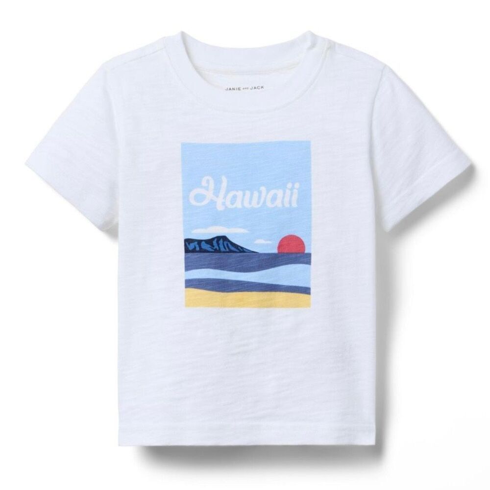Janie & Jack, Hawaii Screenprint Soft 100% Cotton T-shirt Summer 25, Youth 7
